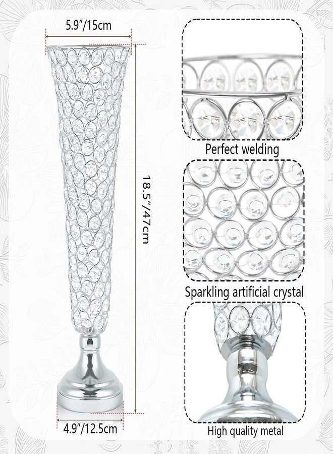 Kehail 2-Pack 18.5" Tall Silver Vases, Elegant Crystal Trumpet Vase, Gorgeous Centerpiece Flower Stand | Artificial Flower Arrangement for Weddings, Anniversaries | Home & Party Decor Display - Image 5